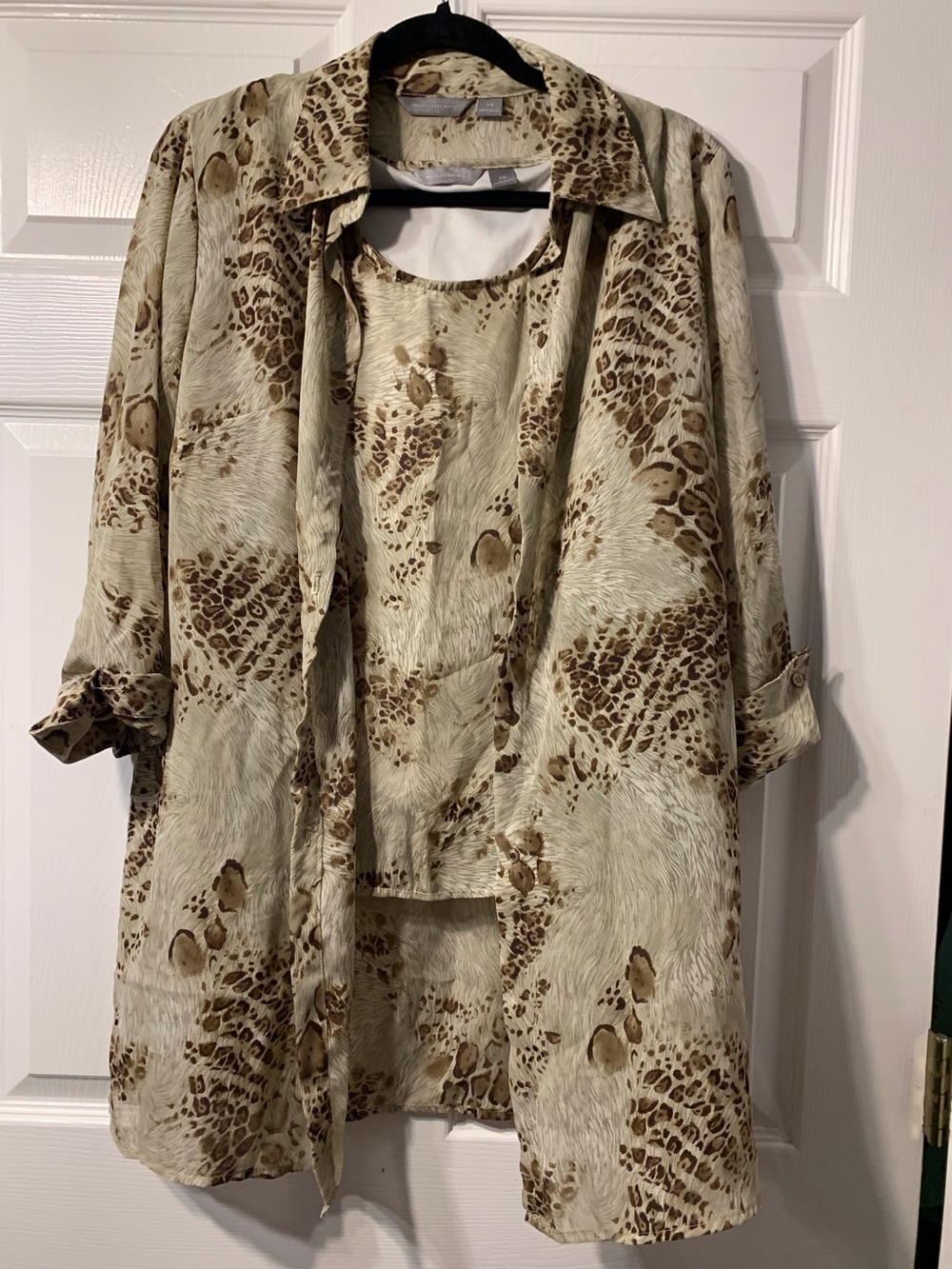 Investments Beige and Brown Animal-Print Trench Coat with Shell